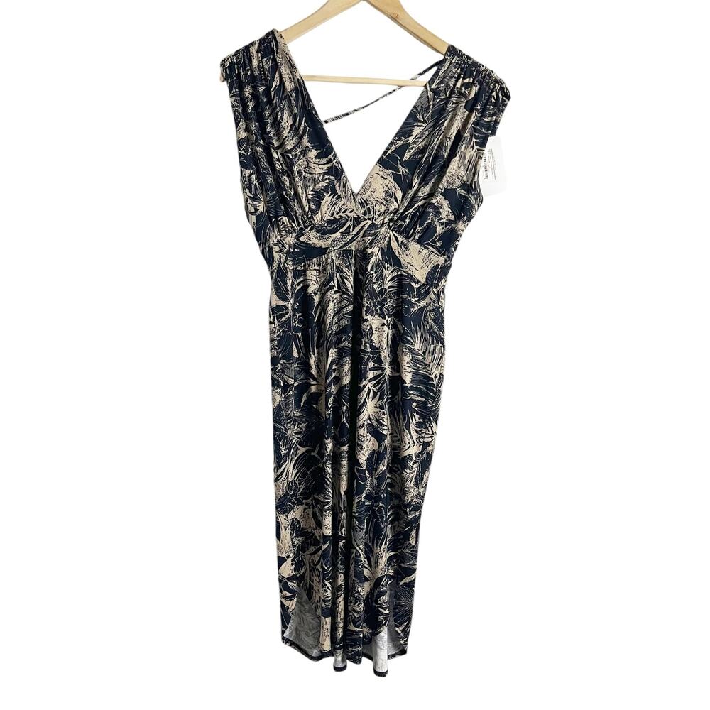 Veronica M Deep V Tunnel Dress Navy Floral Sleeveless Midi Dress Sz M